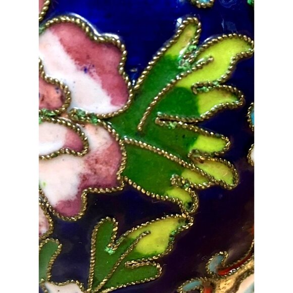 Antique Cloisonne w/ Ornate Enamel Flowers & Gold Gilding Brass Color Vase - Picture 3 of 13